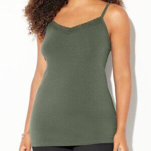 Catherines Suprema Olive Green Cotton Stretch Camisole /w Lace  NWT - 4X